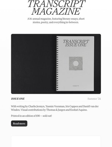 Screenshot of TRANSCRIPT MAGAZINE