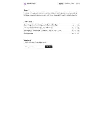 Screenshot of Piotr Kulpinski's Blog