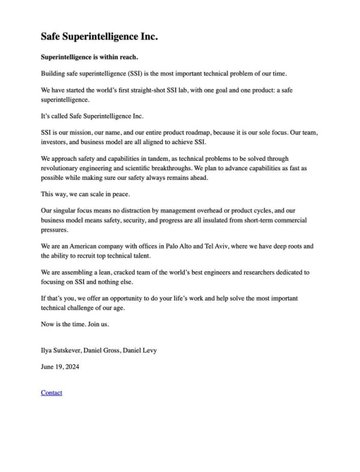 Screenshot of Safe Superintelligence Inc.