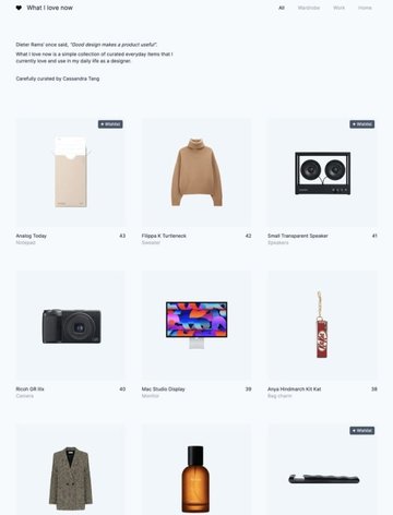 Screenshot of What I love now