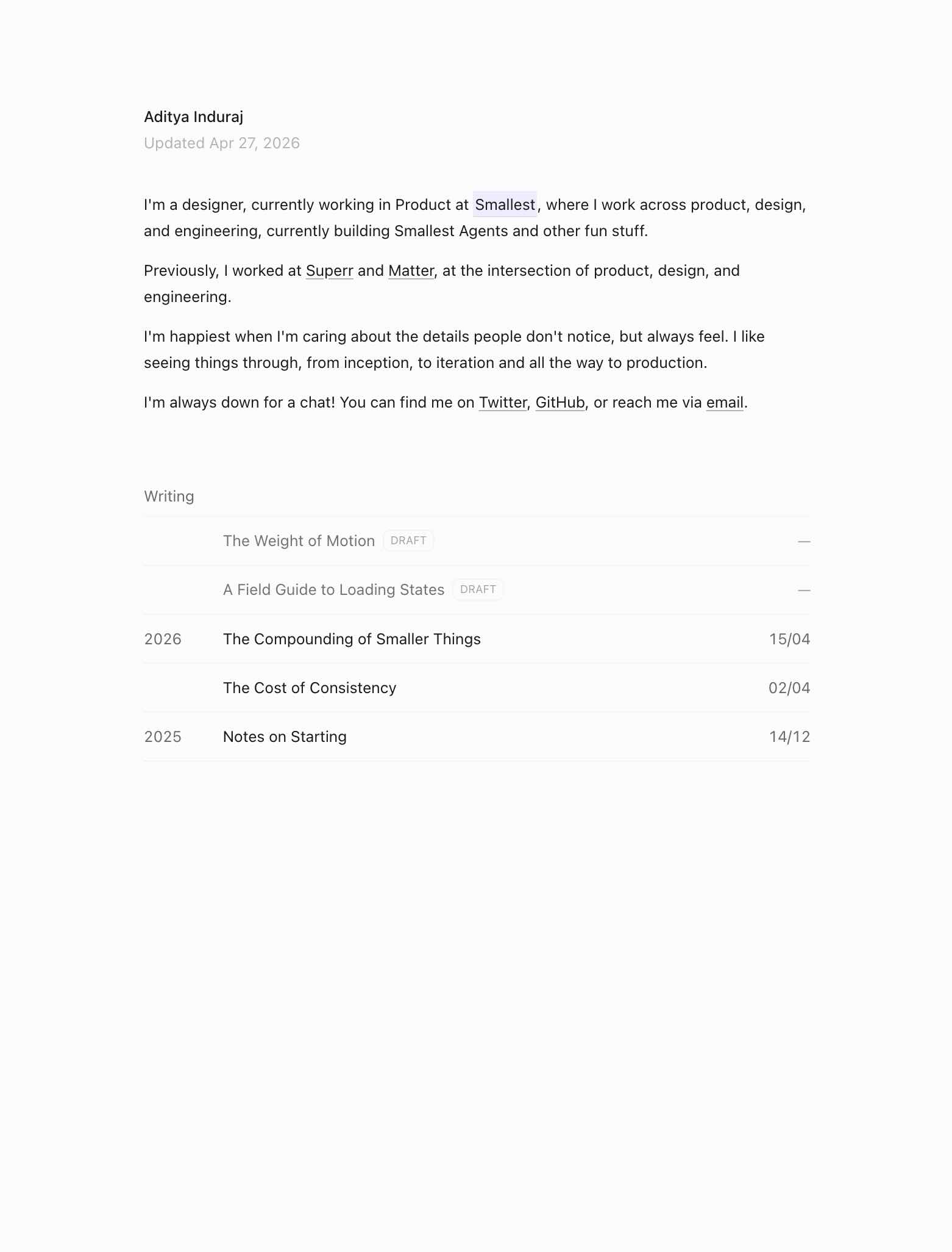 Screenshot of Aditya Induraj